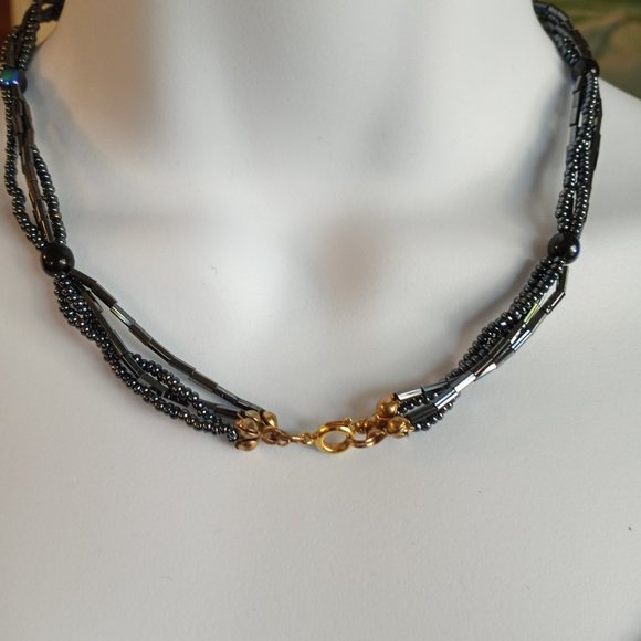 4-Strand Beaded Charcoal Luminescent EUC 16" Necklace-Item #111 - Picture 2 of 4